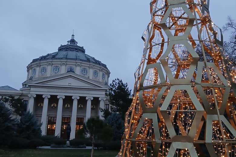 Albero di Natale di fronte all'Ateneo Romeno